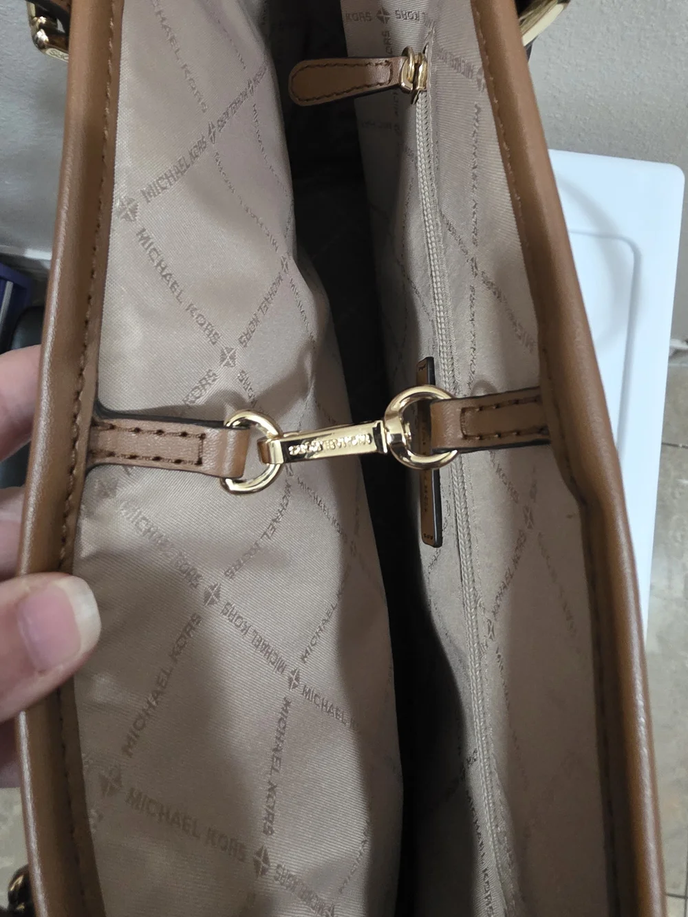 Michael Kors Signature MK Logo Tote in Vanilla and Brown - Picture 7 of 7